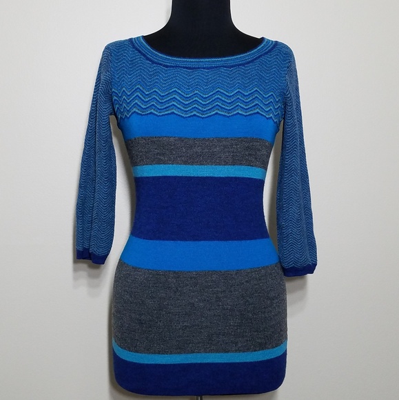 The Limited Sweaters - The Limited, Teal Gray Merino Blend Crew Sweater